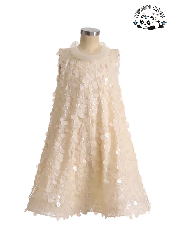 LEZONKIDS - New Product Explosion custom white sequin sleeveless frocks princess dress for girl
